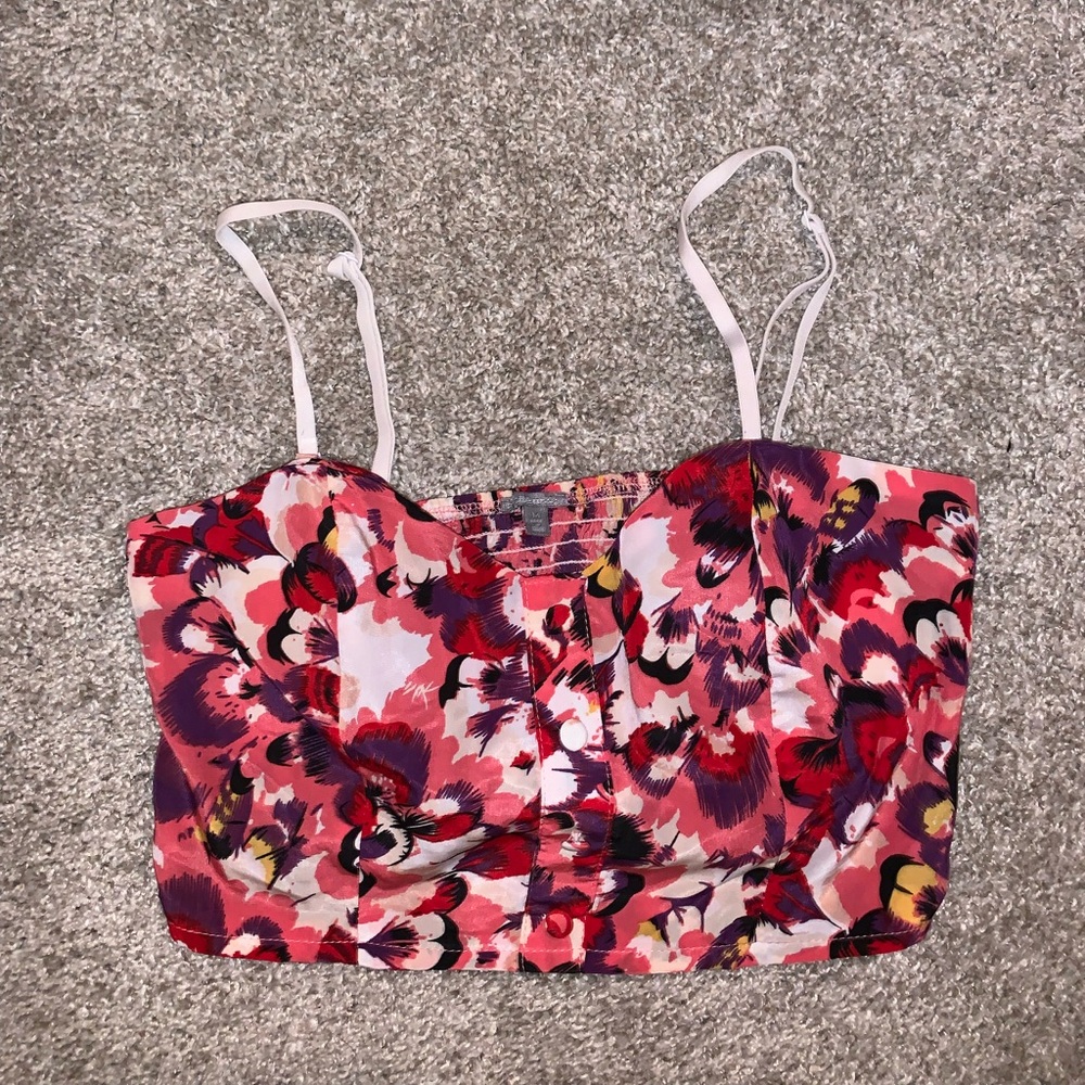 Charlotte Russe Red & Pink Floral Crop top size M - Picture 4 of 9